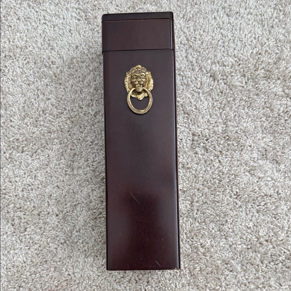 Antique Elegant Brown Matches Box with Lion Knocker